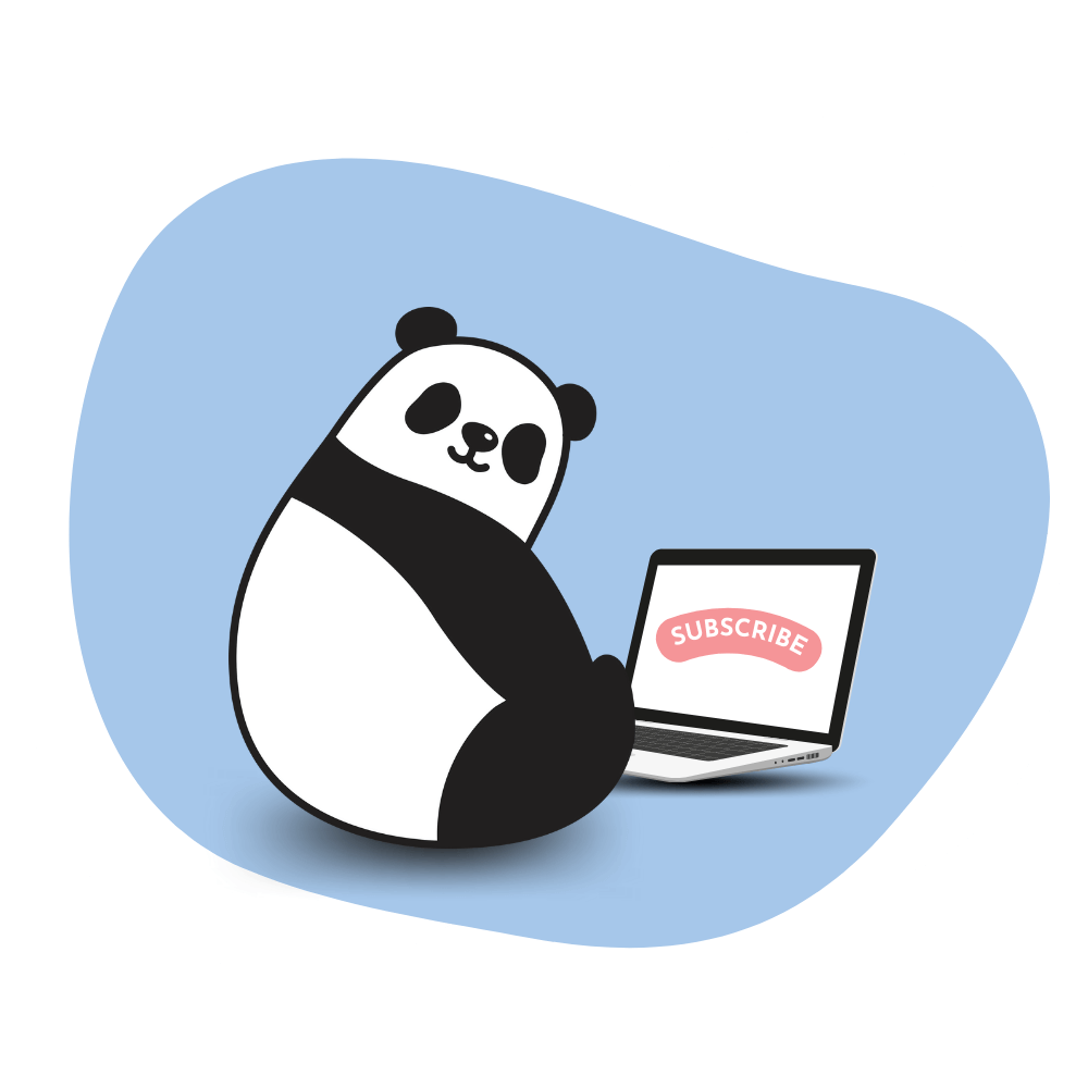 Subscription Panda - Subscription management app; cute panda using laptop to subscribe