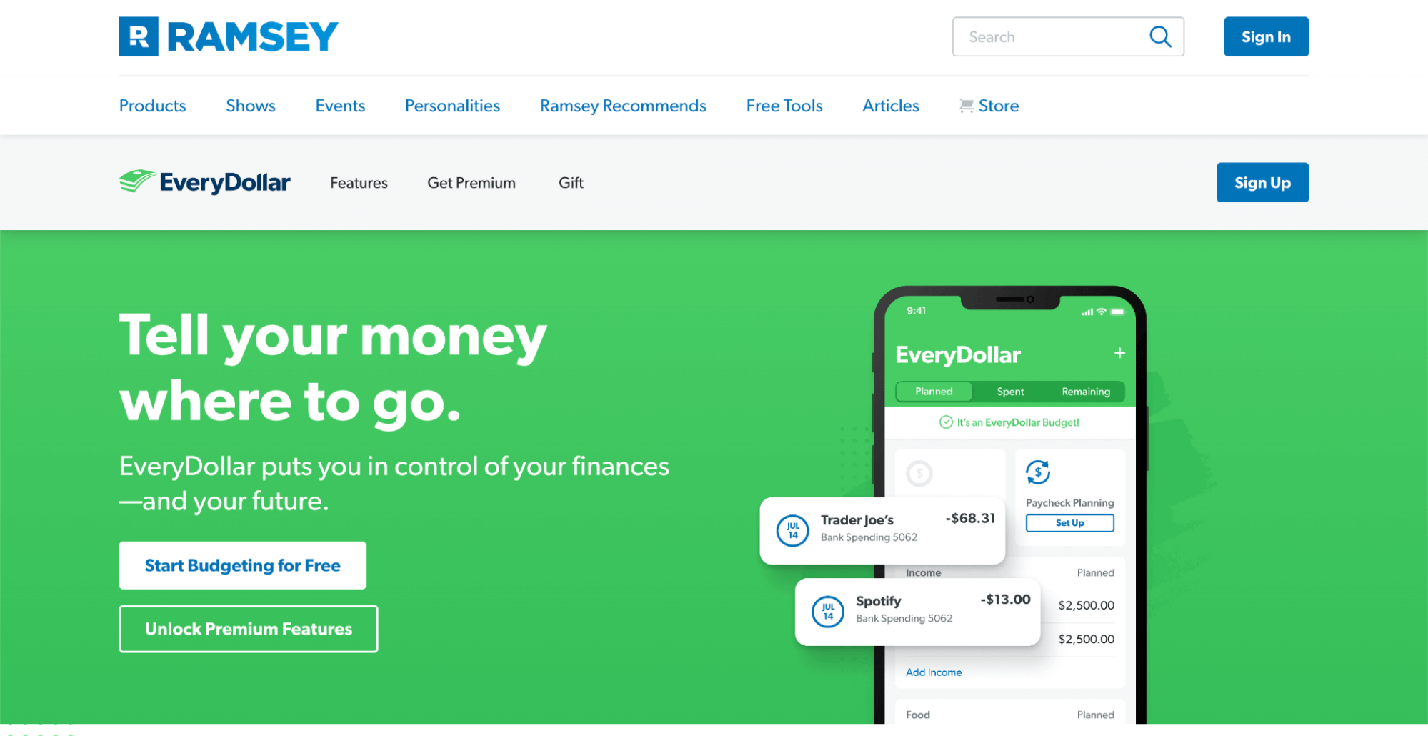 Best budgeting apps 2023; EveryDollar homepage.